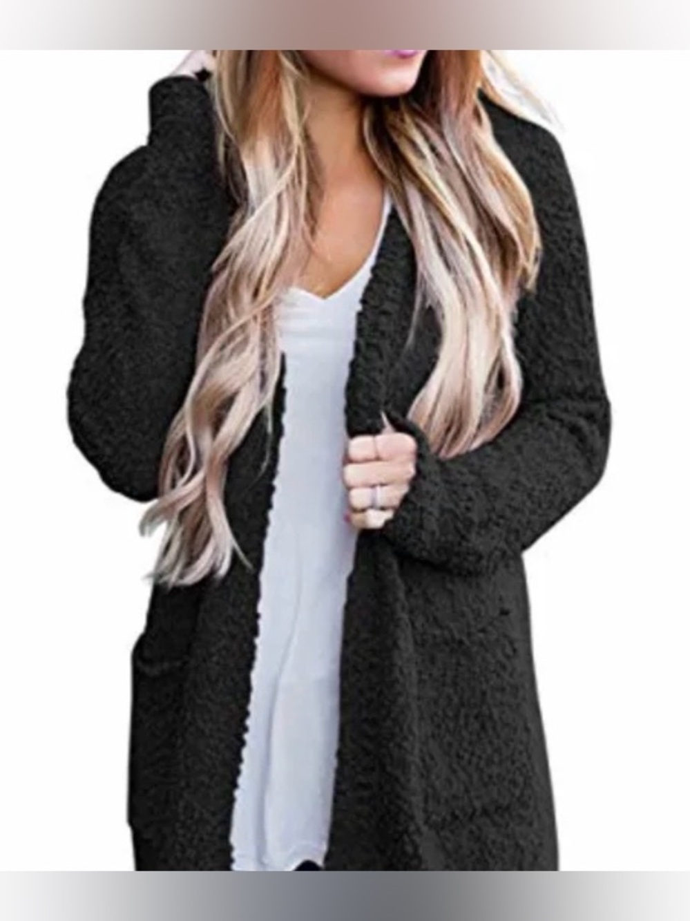 Women’s Merokeety long black fluffy cardigan. Size Small. Cozy and warm